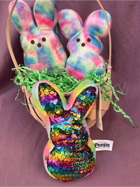 PEEPS bundle 3 Small Bunny Plush Easter Stuffed Animals Tie-dye 5.5"